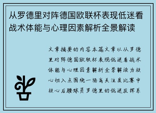 从罗德里对阵德国欧联杯表现低迷看战术体能与心理因素解析全景解读 从罗德里对阵德国欧联杯表现低迷看战术体能与心理因素解析全景解读